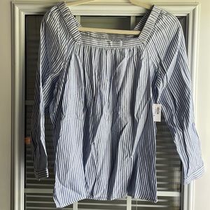 Blue and White striped Summer Long sleeve Blouse